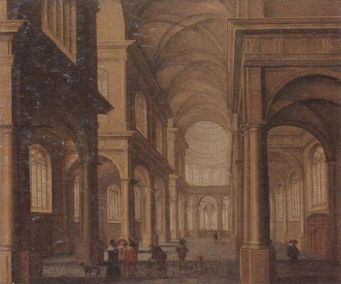 Jan Van Vucht The interior of a reformed church,with a beggar soliciting alms from an elegant company